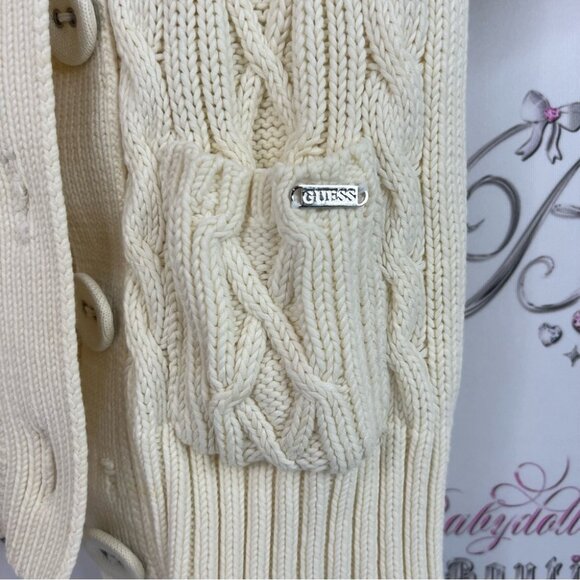 Guess hoodie tshirt style knitted button up Cream Cable Knit Cardigan - Picture 5 of 10